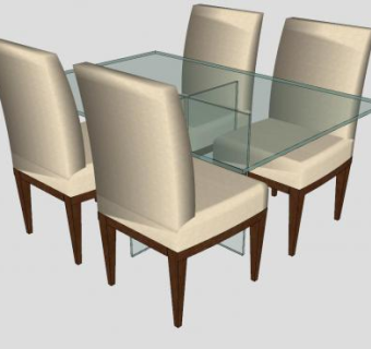 现代玻璃餐桌椅家具SU模型下载_sketchup草图大师SKP模型