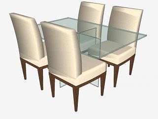 现代玻璃餐桌椅家具SU模型下载_sketchup草图大师SKP模型