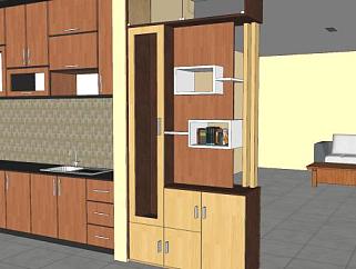 木质厨房橱柜隔断SU模型下载_sketchup草图大师SKP模型