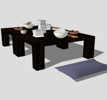 日式餐桌矮桌SU模型下载_sketchup草图大师SKP模型