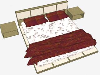 板床双人床矮床SU模型下载_sketchup草图大师SKP模型