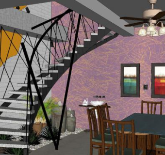 室内餐厅楼梯装饰设计SU模型下载_sketchup草图大师SKP模型