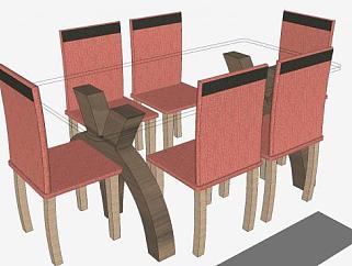 现代玻璃餐桌椅SU模型下载_sketchup草图大师SKP模型