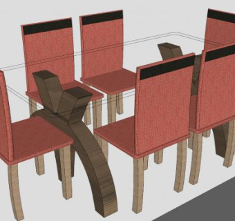 现代玻璃餐桌椅SU模型下载_sketchup草图大师SKP模型