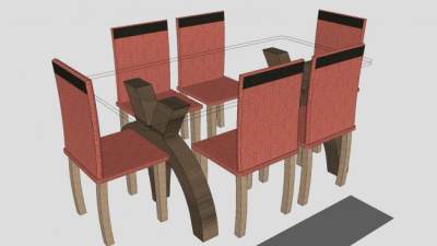 现代玻璃餐桌椅SU模型下载_sketchup草图大师SKP模型