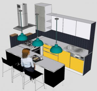 开放式厨房吧台一体SU模型下载_sketchup草图大师SKP模型