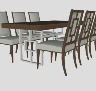 木质现代餐桌椅SU模型下载_sketchup草图大师SKP模型
