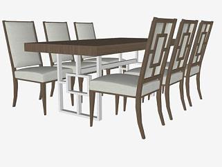木质现代餐桌椅SU模型下载_sketchup草图大师SKP模型