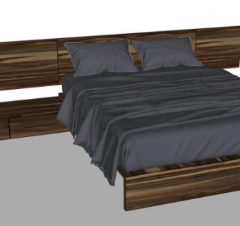 木制板床床垫家具SU模型下载_sketchup草图大师SKP模型