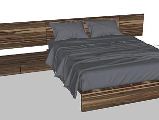 木制板床床垫家具SU模型下载_sketchup草图大师SKP模型