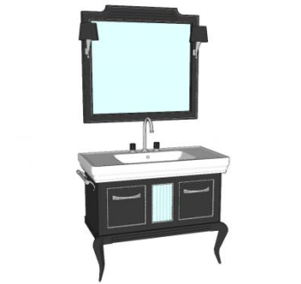 简约欧式洗手池浴室柜镜子SU模型下载_sketchup草图大师SKP模型