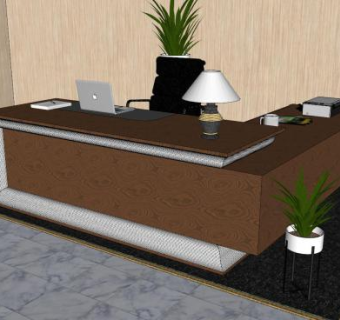 大班台老板办公桌椅书桌SU模型下载_sketchup草图大师SKP模型