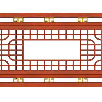 中式窗花长方形SU模型下载_sketchup草图大师SKP模型