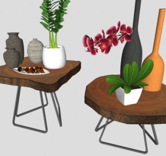 年轮木板做的桌子装饰SU模型下载_sketchup草图大师SKP模型