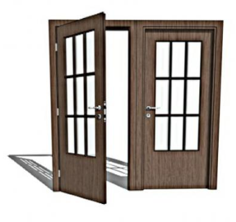 打开的木制玻璃门SU模型下载_sketchup草图大师SKP模型