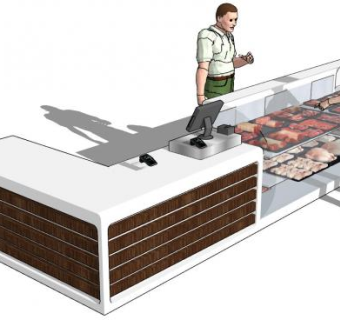猪肉柜展示柜前台收银台SU模型下载_sketchup草图大师SKP模型