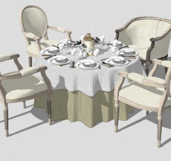 欧式圆形餐桌椅精细SU模型下载_sketchup草图大师SKP模型