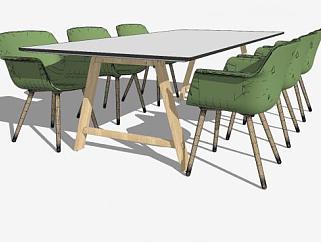 木质现代餐桌椅家具SU模型下载_sketchup草图大师SKP模型