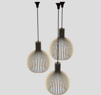 圆形竹制小吊灯灯具SU模型下载_sketchup草图大师SKP模型