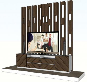 现代装饰电视柜背景墙SU模型下载_sketchup草图大师SKP模型