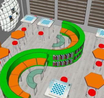 书吧图书室室内空间书架书桌SU模型下载_sketchup草图大师SKP模型