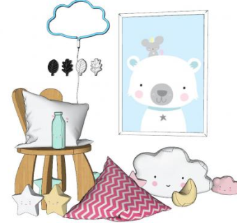 儿童装饰品抱枕挂画椅子SU模型下载_sketchup草图大师SKP模型