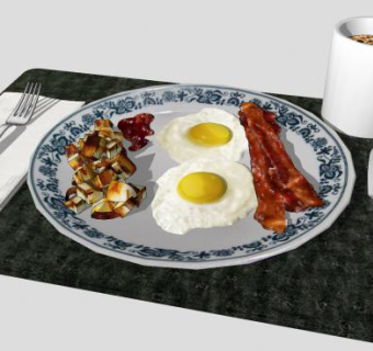 西餐食物刀叉咖啡鸡蛋牛排SU模型下载_sketchup草图大师SKP模型