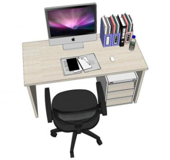 电脑桌椅一体机和文件夹SU模型下载_sketchup草图大师SKP模型