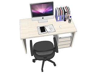 电脑桌椅一体机和文件夹SU模型下载_sketchup草图大师SKP模型