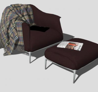 休闲沙发椅带脚垫凳子SU模型下载_sketchup草图大师SKP模型