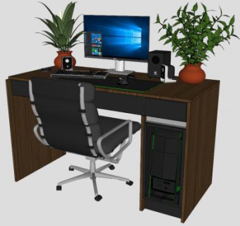 电脑桌显示器键盘小音箱电脑椅SU模型下载_sketchup草图大师SKP模型