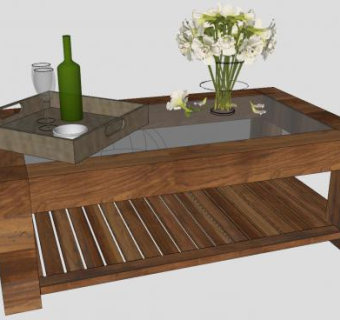 木质玻璃茶几SU模型下载_sketchup草图大师SKP模型