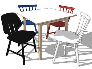 儿童桌子多色椅子SU模型下载_sketchup草图大师SKP模型