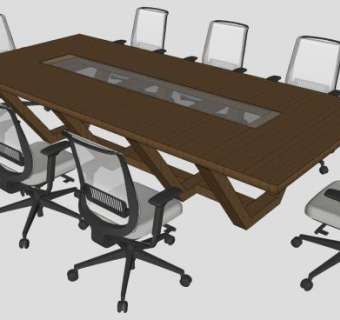 8人座会议桌SU模型下载_sketchup草图大师SKP模型