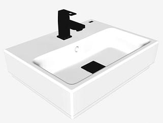 方形陶瓷洗手池盆SU模型下载_sketchup草图大师SKP模型