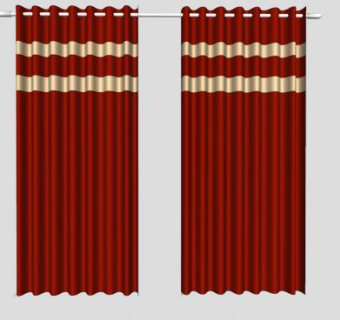 杆式红色窗帘SU模型下载_sketchup草图大师SKP模型