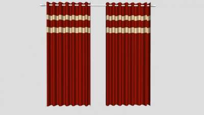 杆式红色窗帘SU模型下载_sketchup草图大师SKP模型