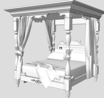 哥特风格床铺SU模型下载_sketchup草图大师SKP模型