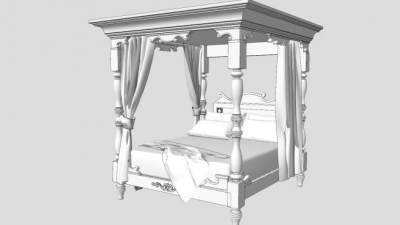 哥特风格床铺SU模型下载_sketchup草图大师SKP模型