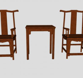 中式实木桌椅家具SU模型下载_sketchup草图大师SKP模型