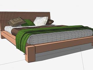简单的板式床铺床上用品SU模型下载_sketchup草图大师...