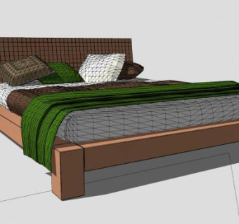 简单的板式床铺床上用品SU模型下载_sketchup草图大师SKP模型