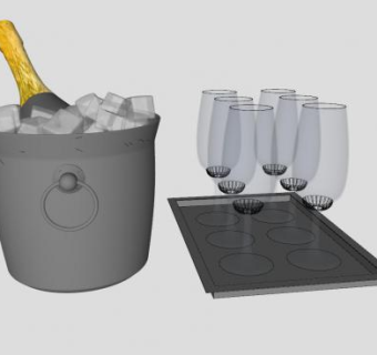 香槟冰块桶和高脚杯SU模型下载_sketchup草图大师SKP模型