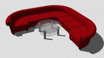 大红色L沙发茶几SU模型下载_sketchup草图大师SKP模型