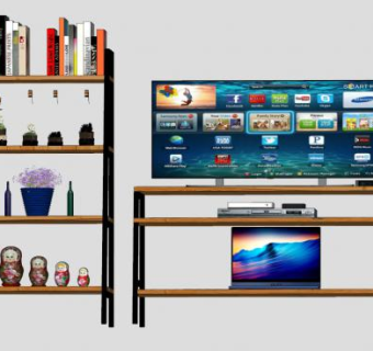 简易电视柜和置物架SU模型下载_sketchup草图大师SKP模型