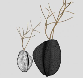 工艺品枯枝花瓶装饰SU模型下载_sketchup草图大师SKP模型