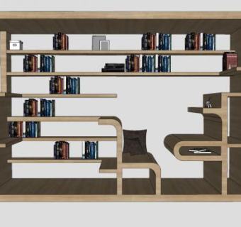 带座椅的书架书柜SU模型下载_sketchup草图大师SKP模型