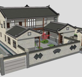中式四合院SU模型下载_sketchup草图大师SKP模型