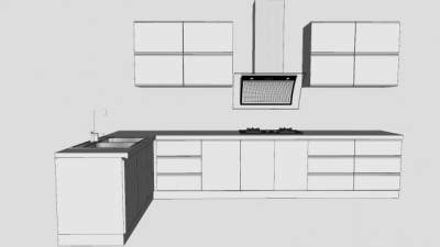 现代简约L型橱柜SU模型下载_sketchup草图大师SKP模型