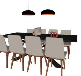 餐桌椅和小吊灯SU模型下载_sketchup草图大师SKP模型